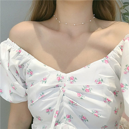 Delicate Pearl Accented Chain Necklace Bowlift