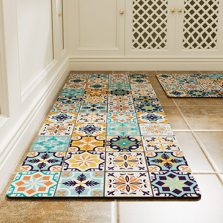 Vintage Tile Design Kitchen Runner Mat Bowlift