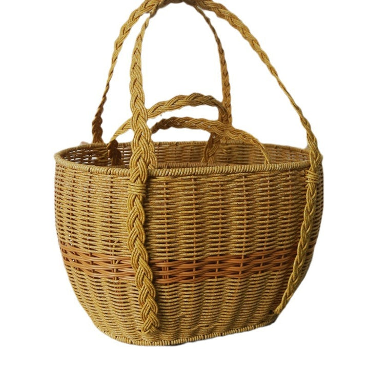 Ladies Handwoven Rattan Basket with Double Handle Bowlift