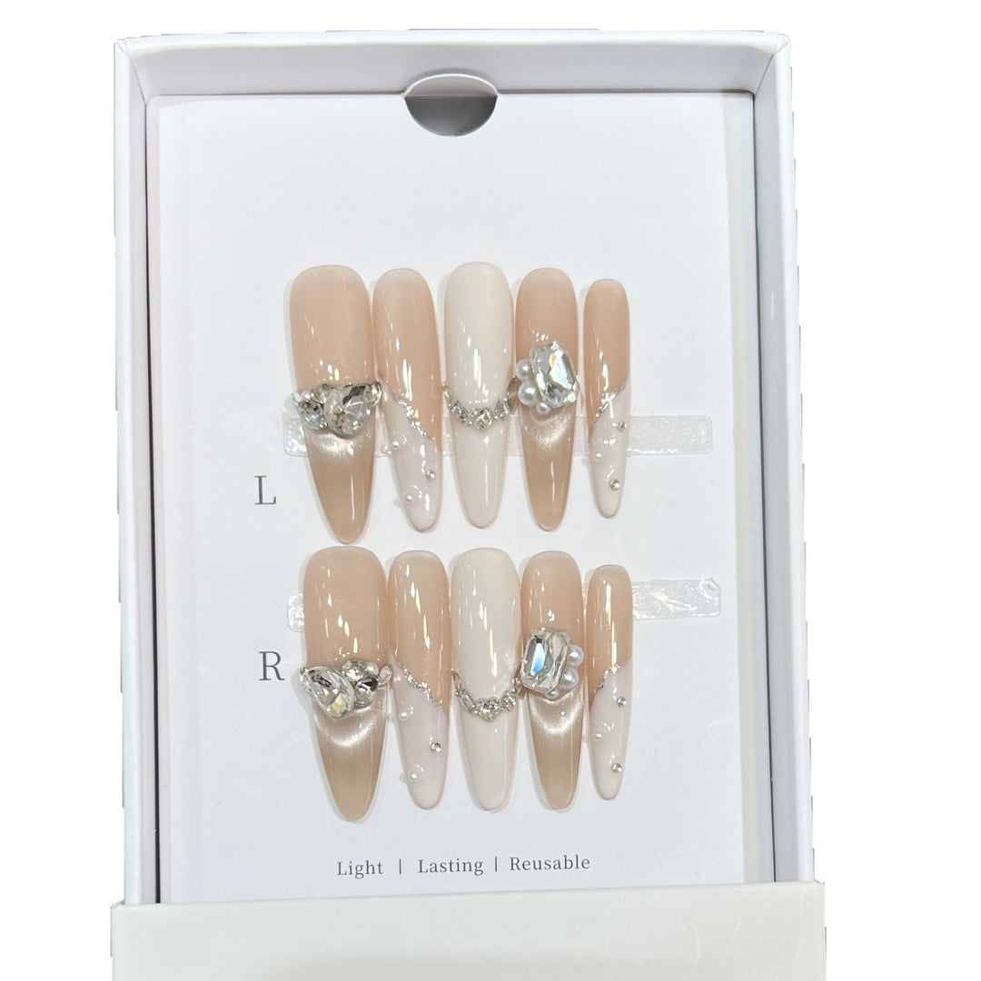 Decorative Press-On Nail Art Set with Luxe Gemstone Accents Bowlift