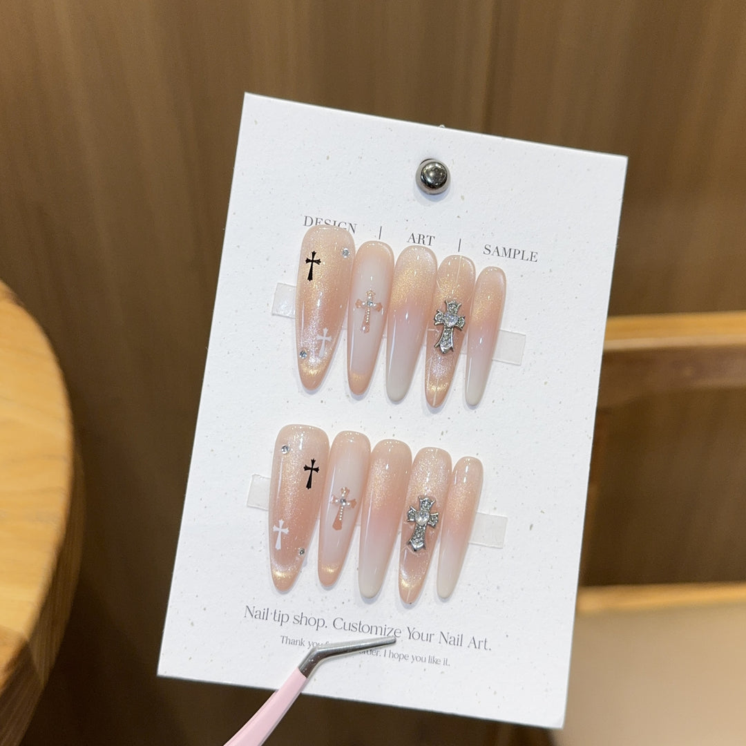 Artificial Nails in Elegant Cross Design Bowlift