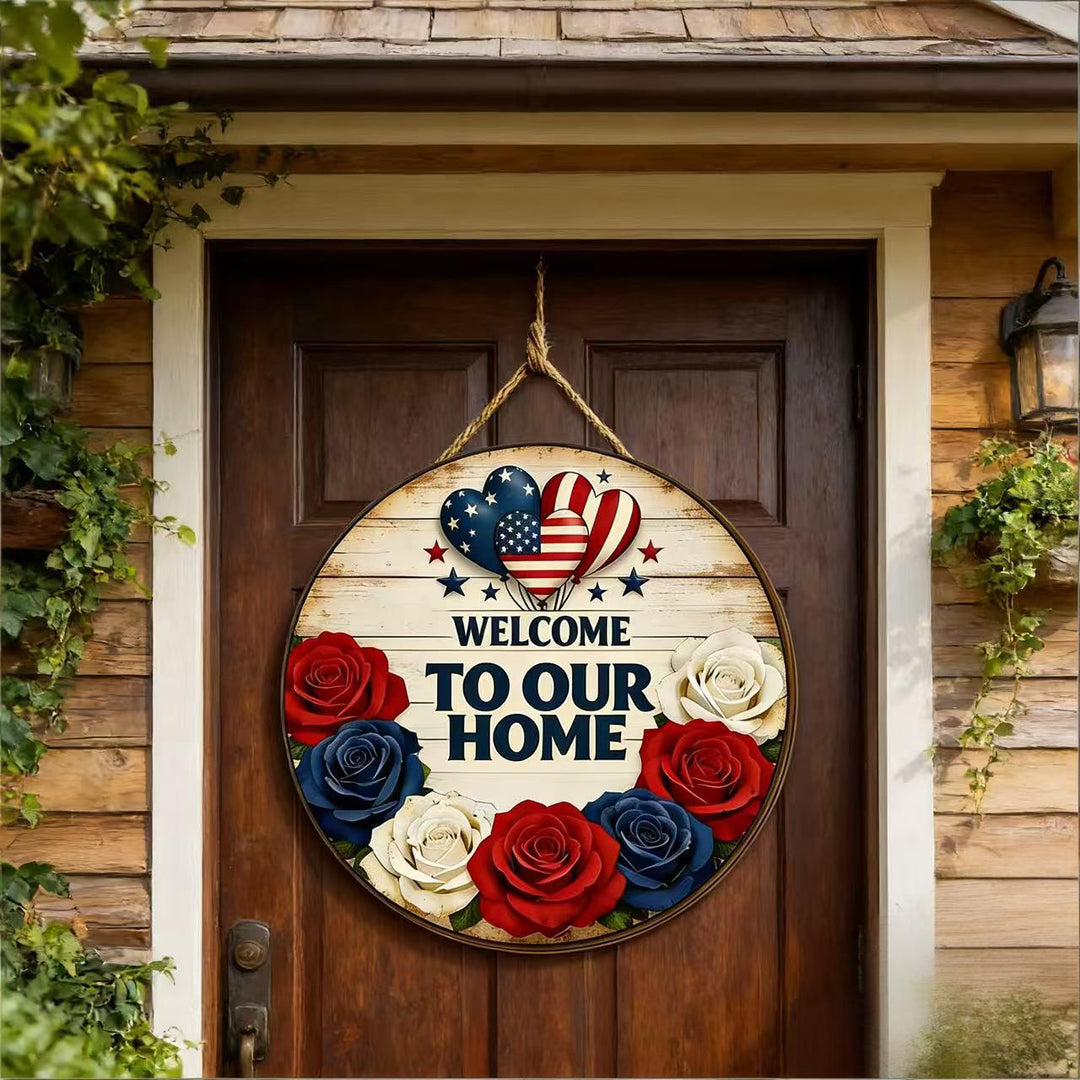 Independence Day layered satin ribbon floral door wreath with jute hanger Bowlift