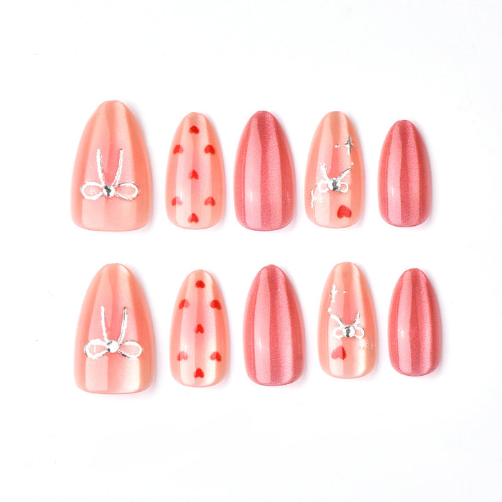 Heart-Themed Artistic Press-On Nail Set Bowlift