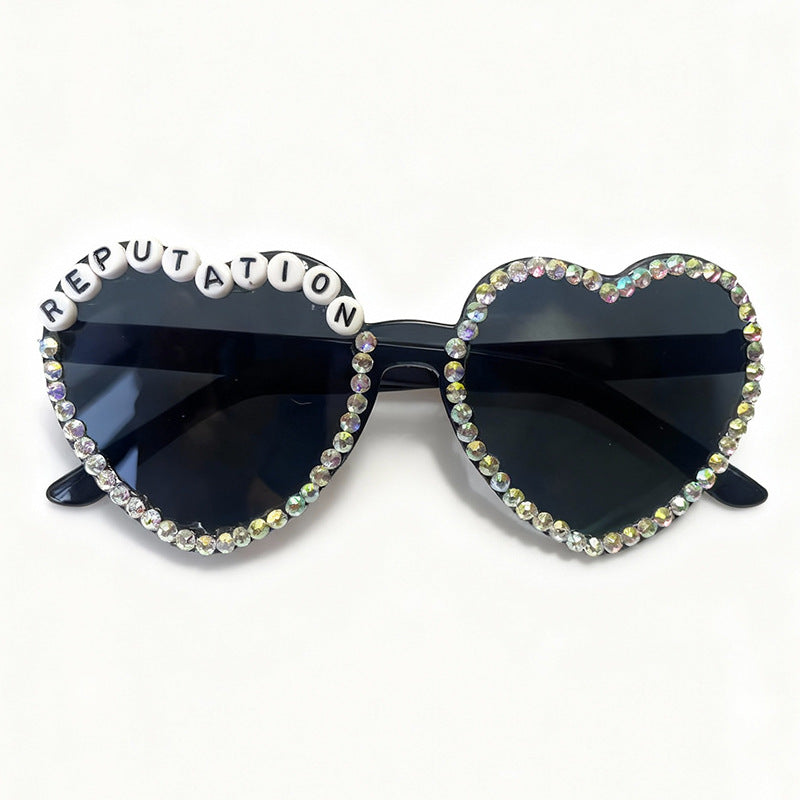Heart-Shaped Rhinestone-Embellished Sunglasses Bowlift 1787141205
