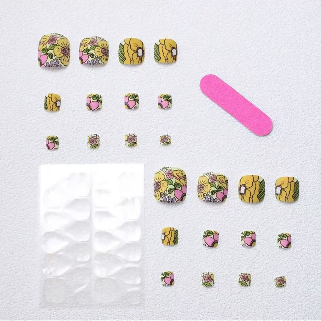 Artificial Nail Set with Colorful Flower Design Bowlift