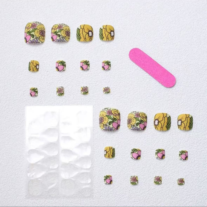 Artificial Nail Set with Colorful Flower Design Bowlift