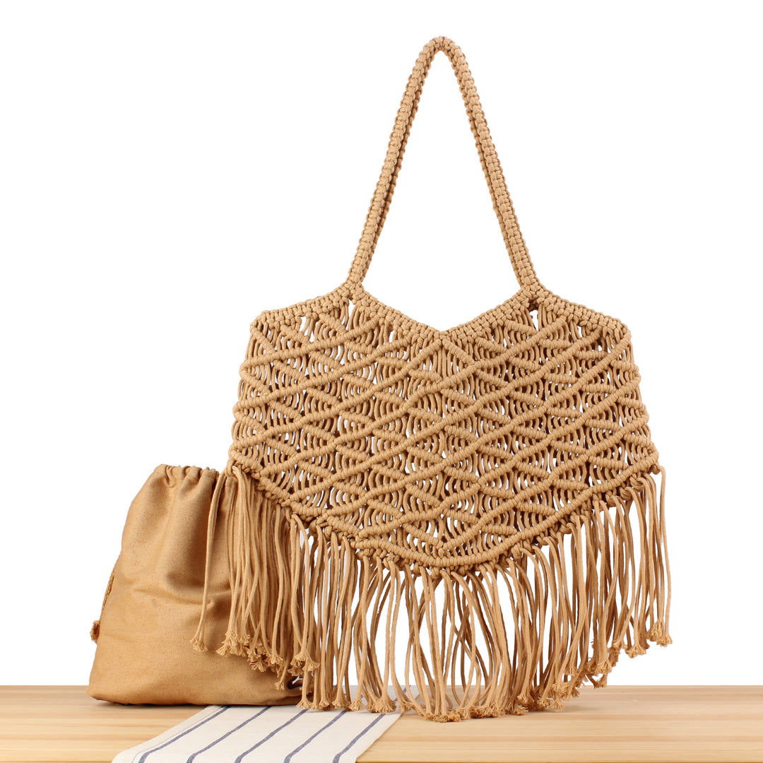 Creative Macrame Bag with Fringed Design Bowlift