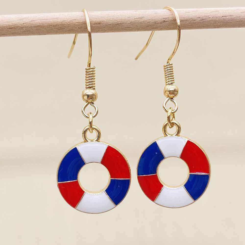 Women's filigree drop earrings with enameled flag pendants and metal hook closure Bowlift