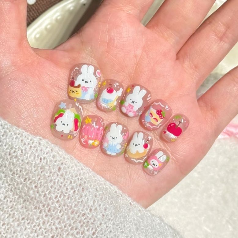 Whimsical Bunny-Themed Press-On Nail Set Bowlift