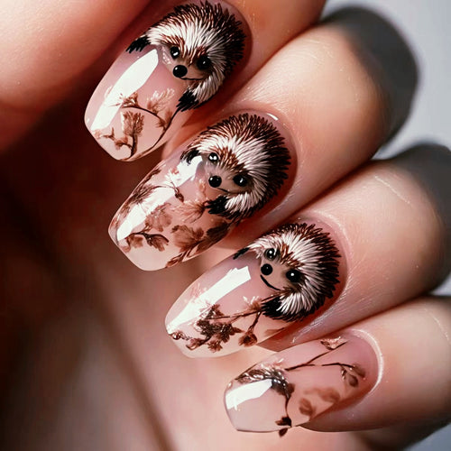 Artificial nails with cute hedgehog design Bowlift