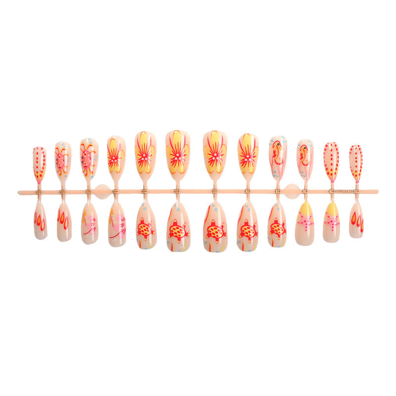 Artistic Press-On Nail Set with Floral and Colorful Designs Bowlift