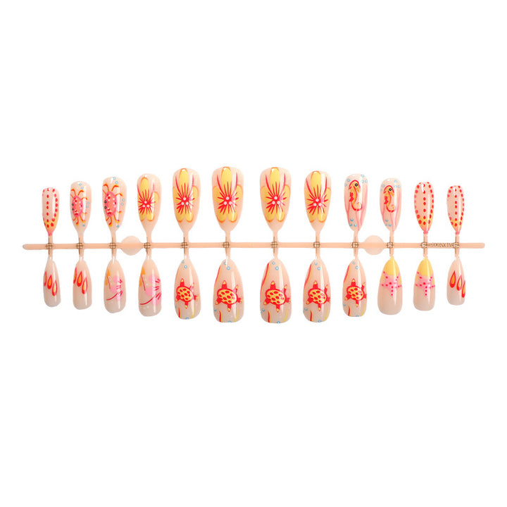 Artistic Press-On Nail Set with Floral and Colorful Designs Bowlift