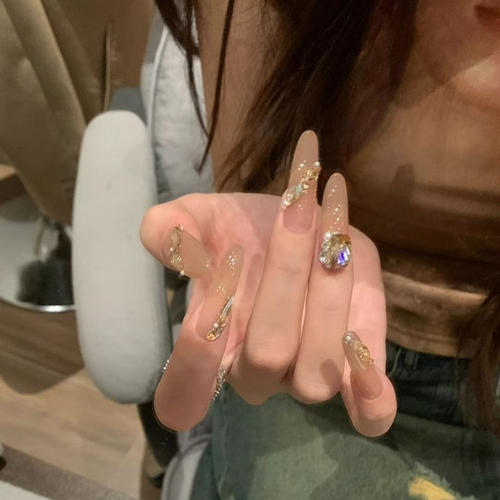 Luxury Rhinestone-Embellished Press-On Nail Art Bowlift