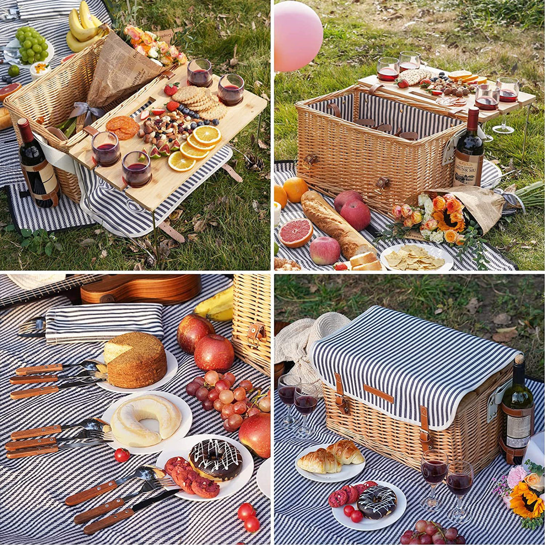 Ladies picnic basket with integrated dinnerware set andStylish folding table Bowlift