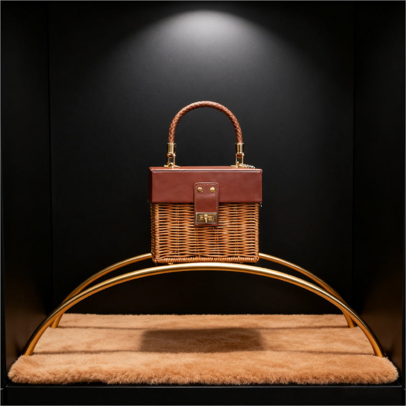 Women Stylish Basket with Elegant Leather Lid and Woven Design Bowlift