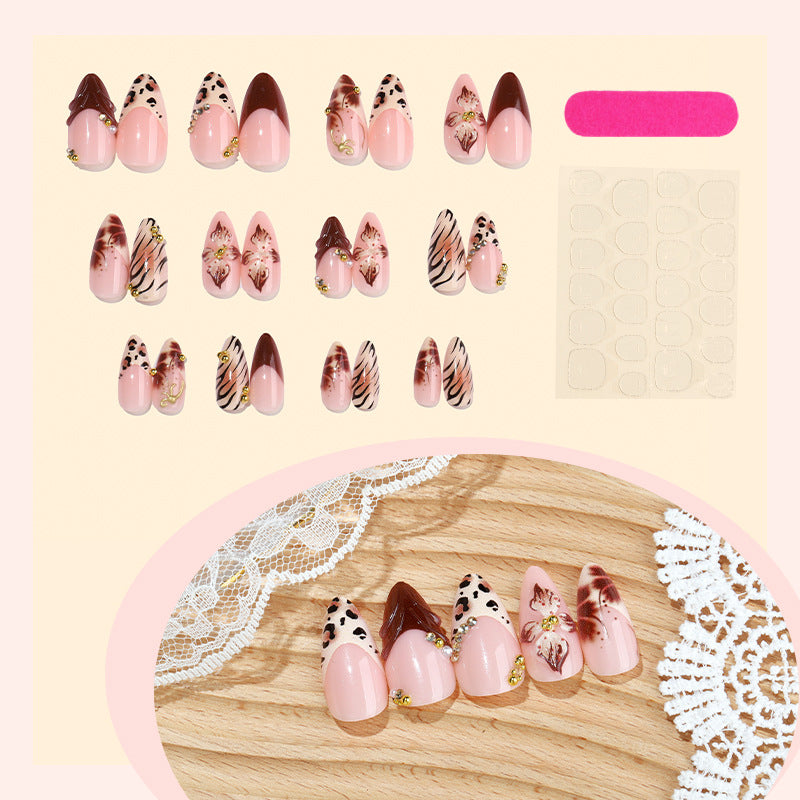 Artistic Press-On Nail Set with Floral and Animal Print Designs Bowlift