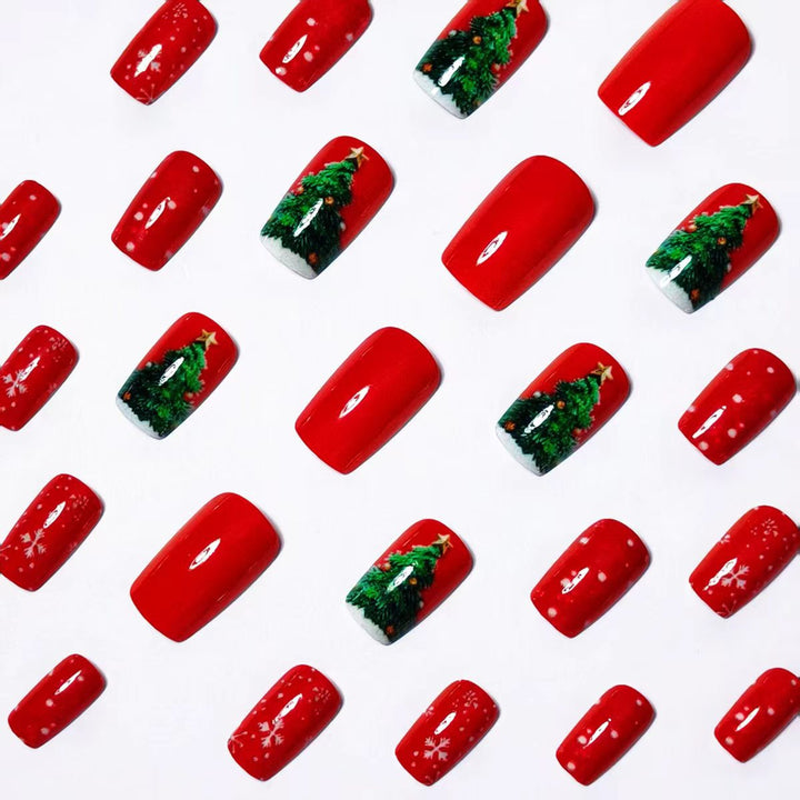 Artificial nails in festive Christmas design Bowlift