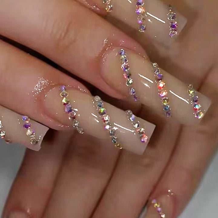Decorative Press-On Nail Set with Rhinestone Accents Bowlift