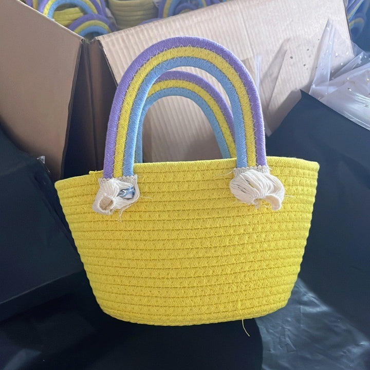 Women's handmade basket bag with color-coordinated handle accents Bowlift