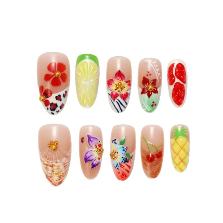 Flower Motif Artificial Nails Bowlift