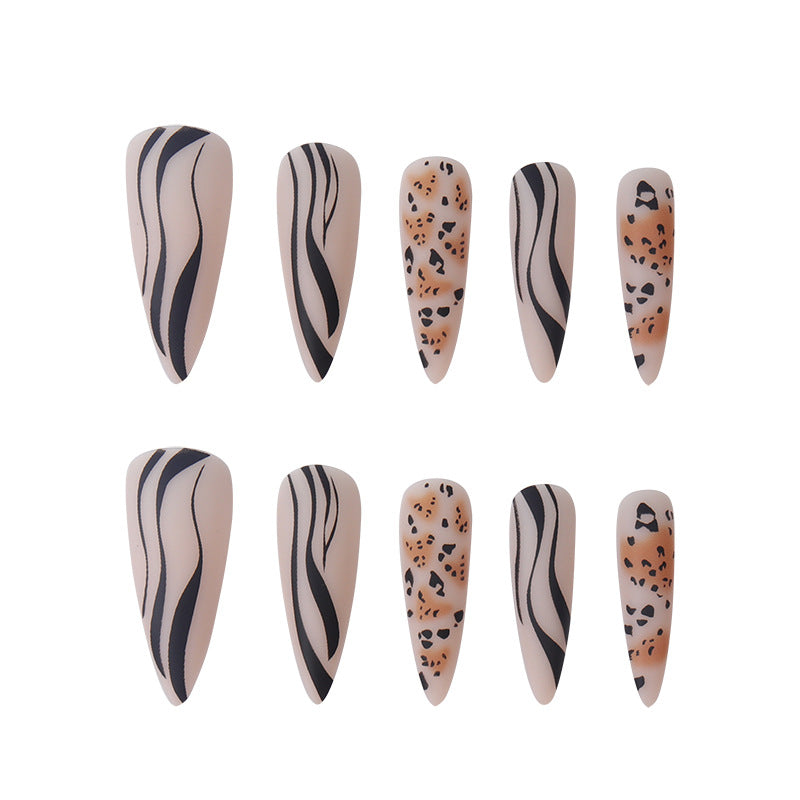 Artistic Stiletto Press-On Nail Set with Animal Print Bowlift