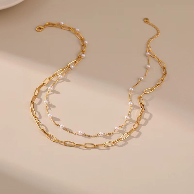 Double Layered Pearl Chain Anklet Bowlift
