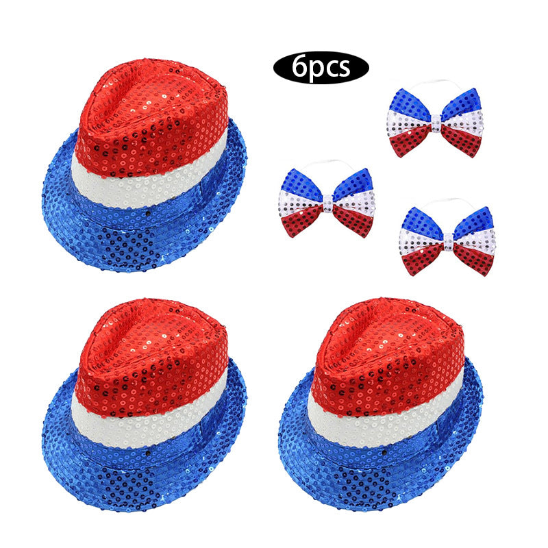 Women's Independence Day sequin flag-inspired hair bow clip with alligator clasp and rhinestone center Bowlift