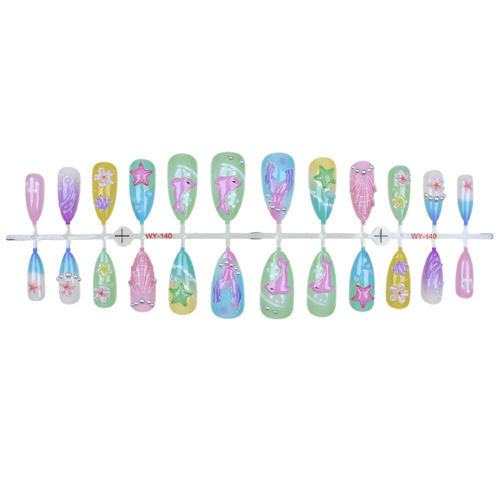 Artistic Ocean-Themed Press-On Nail Set Bowlift