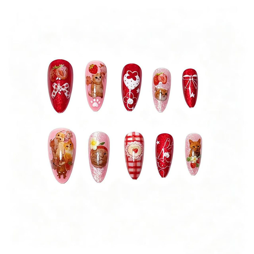 Cat-Themed Artistic Press-On Nail Set Bowlift