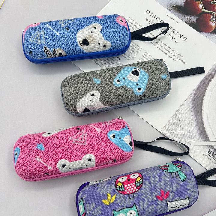 Printed hard-shell eyeglass and accessory case with wrist strap Bowlift