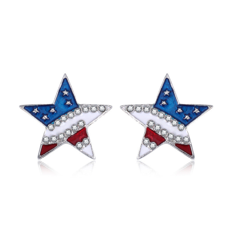 Women's star-shaped enamel earrings with USA flag motif and gold-plated fish Bowlift