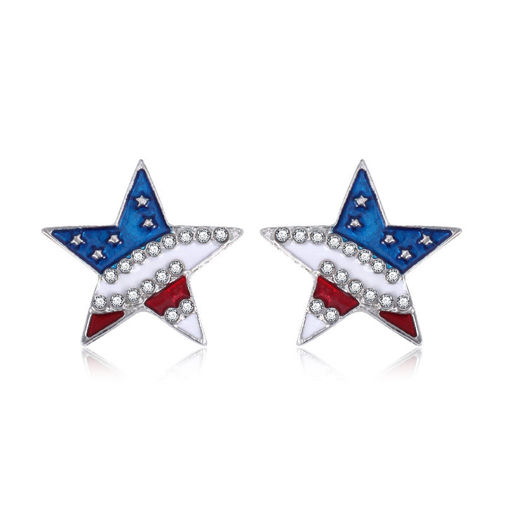 Women's star-shaped enamel earrings with USA flag motif and gold-plated fish Bowlift