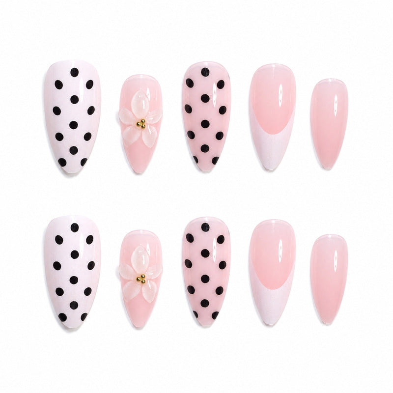 Premium Nail Design with Dots and Flowers Bowlift