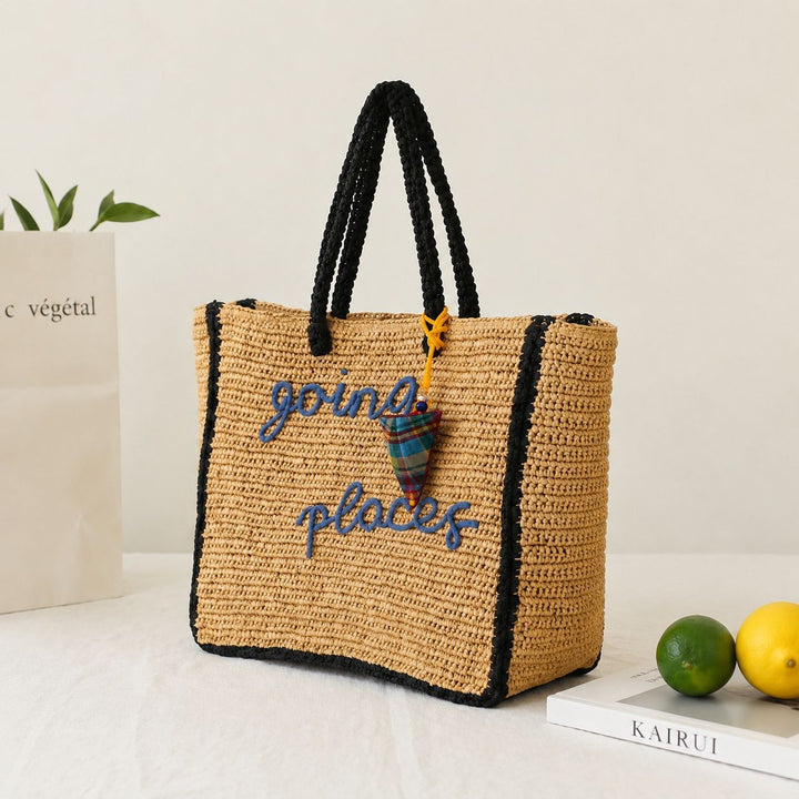 Bast tote bag with colorful patch Bowlift