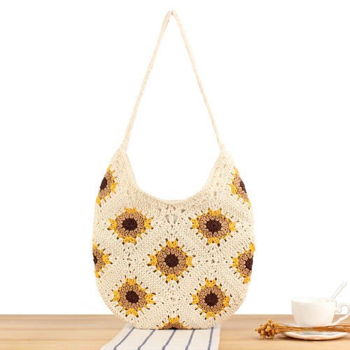 Hand-knotted tote bag with floral crochet motifs Bowlift