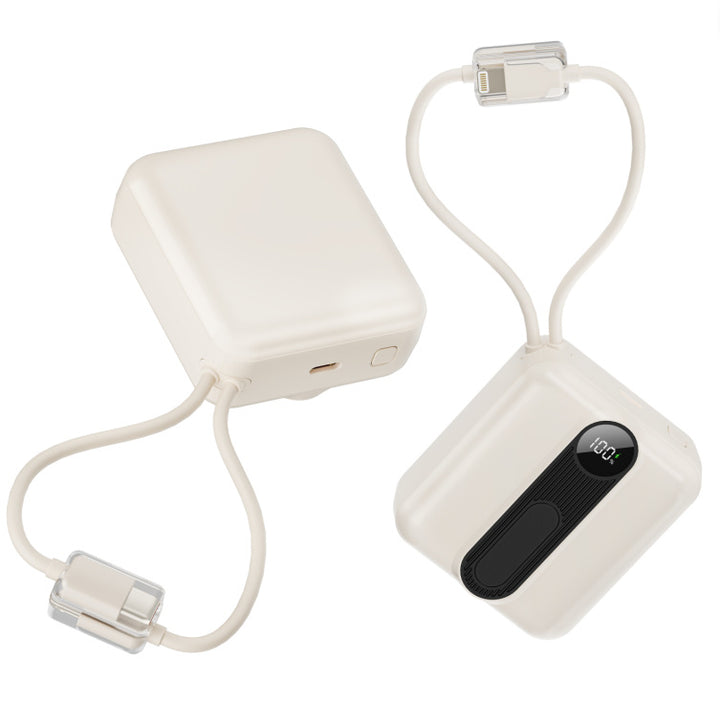 Portable power bank with integrated fast charging cables and digital charging status indicator Bowlift