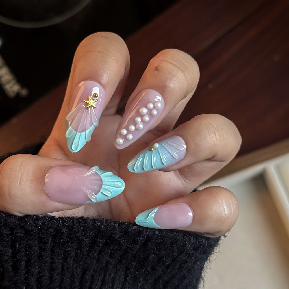 Artistic Ocean-Inspired Press-On Nail Set Bowlift