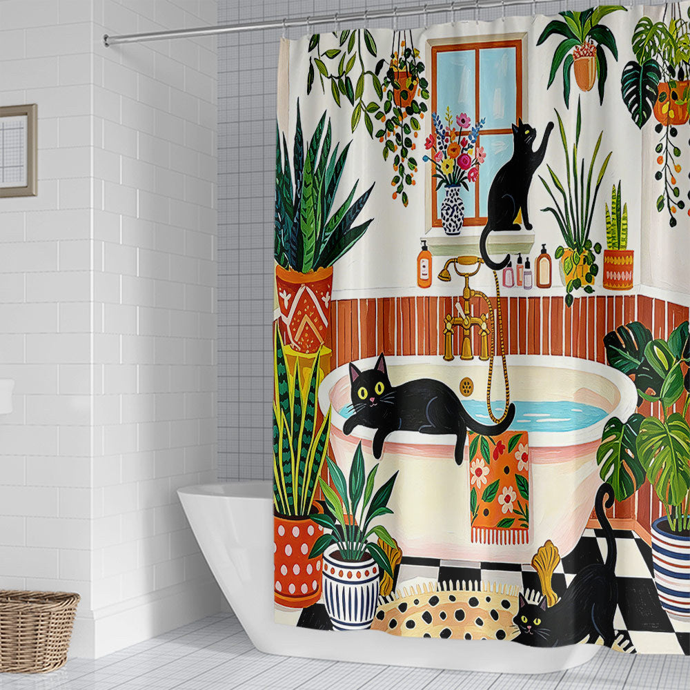 Cat-Themed Bathroom Shower Curtain Bowlift