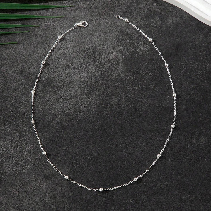 Delicate Silver Beaded Chain Necklace Bowlift