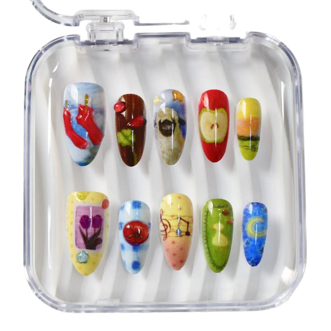 Artistic Ocean-Themed Press-On Nail Art Bowlift