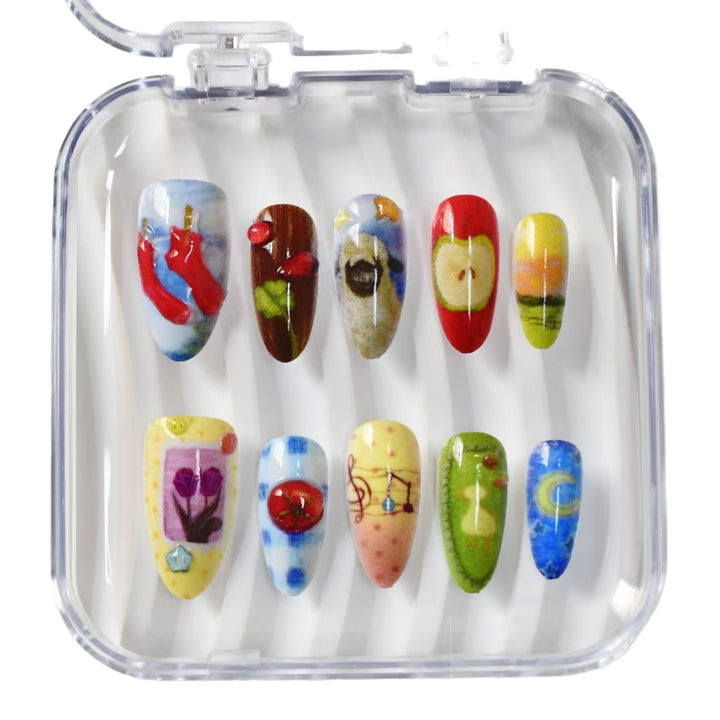 Artistic Ocean-Themed Press-On Nail Art Bowlift