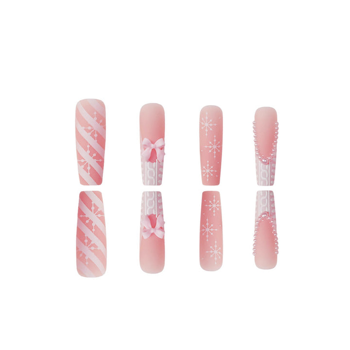 Decorative Press-On Nail Art with Pearl and Bow Accents Bowlift