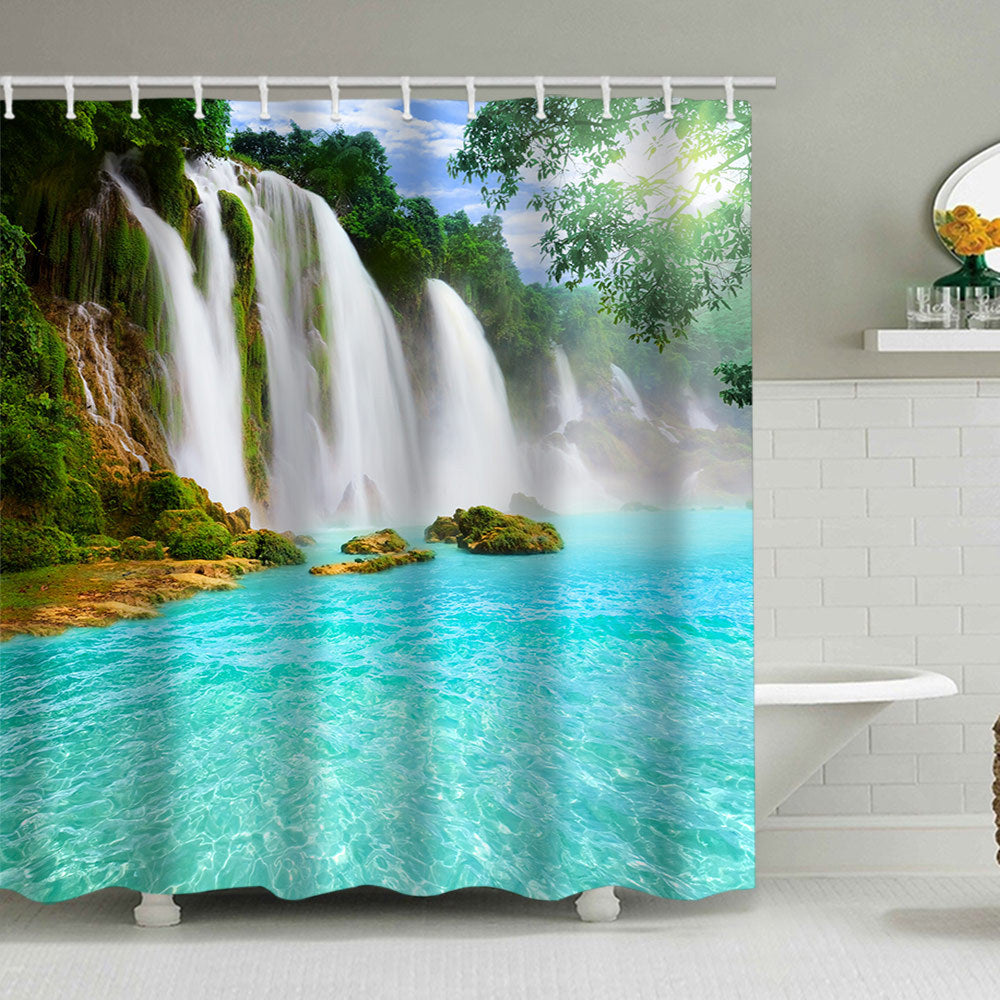 Scenic Waterfall Print Shower Curtain Bowlift