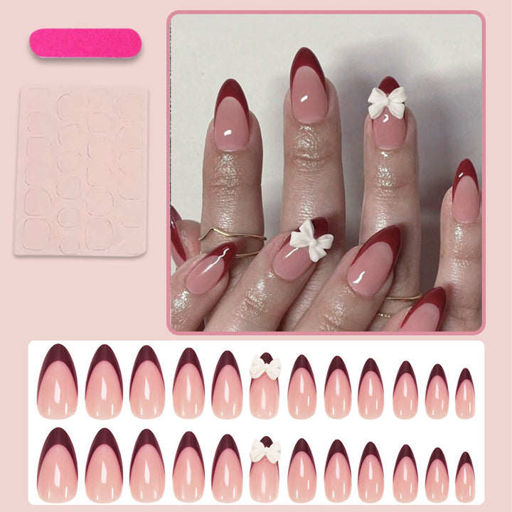 Acrylic Nail Set with Elegant Bows and Glamorous Accent Bowlift