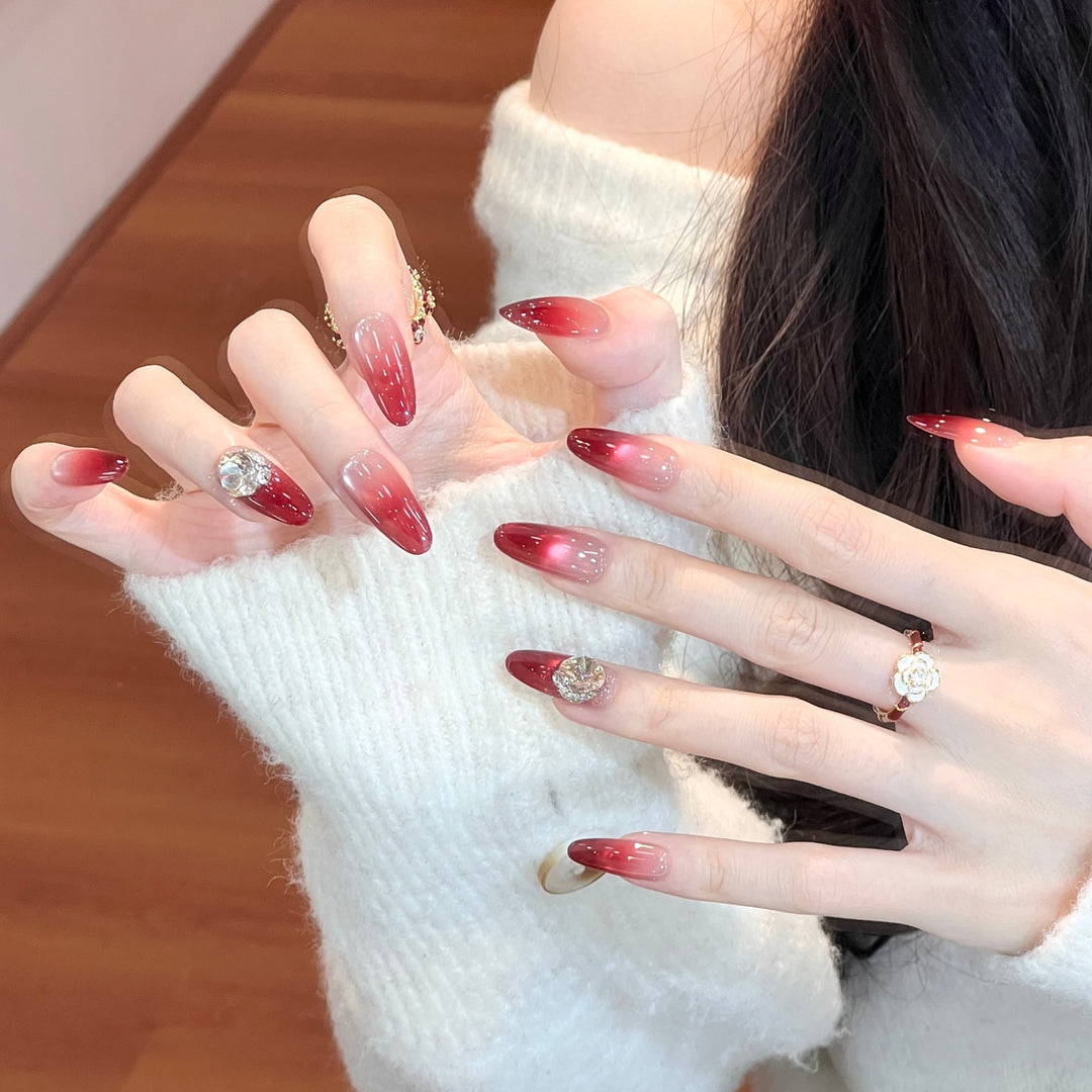 Ombre Press-On Nail Set with Crystal Accents Bowlift
