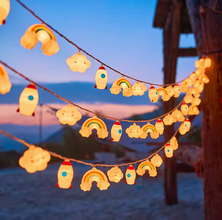 Warm White Star And Globe LED String Garland With Battery Pack And Weatherproof Bulbs Bowlift