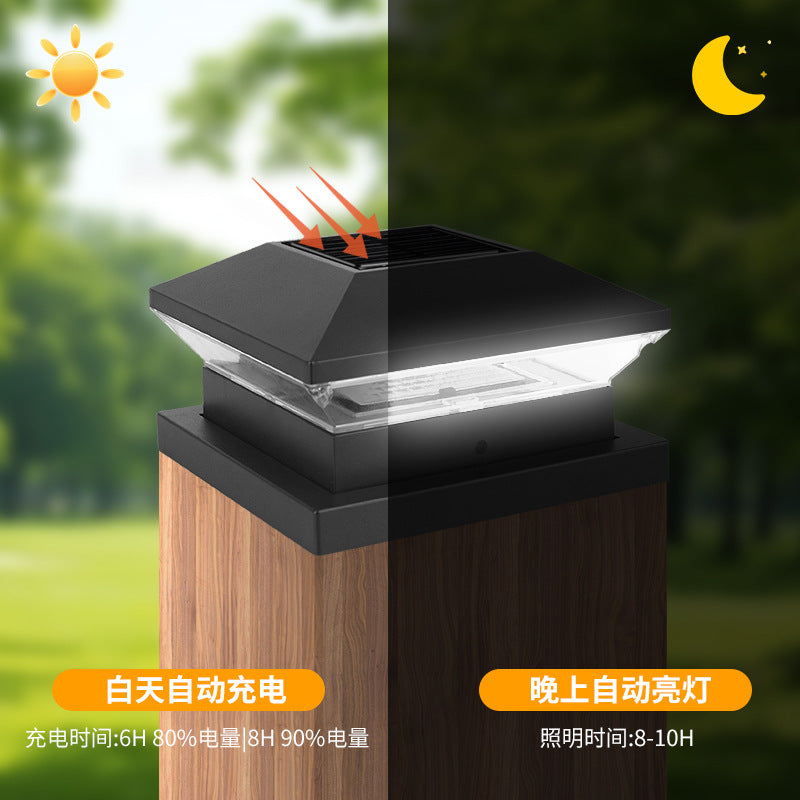 Decorative Solar LED Square Fence Post Cap With Lattice Pattern And Dual-Mode Warm And Cool Lighting Bowlift