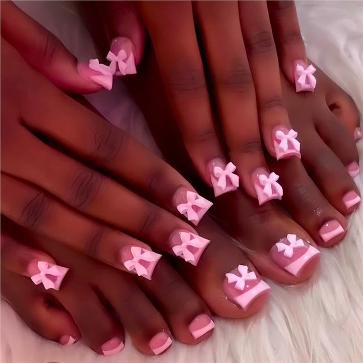 Decorative Press-On Nail Art with Bow Accents Bowlift