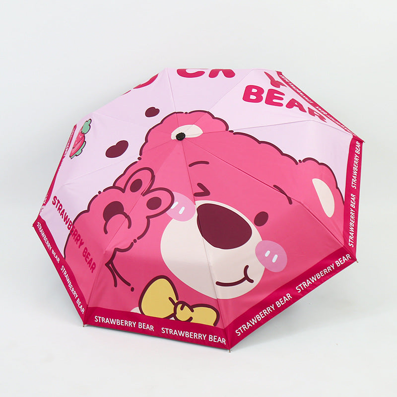 Ladies Folding Umbrella with Cute Bear Design Bowlift