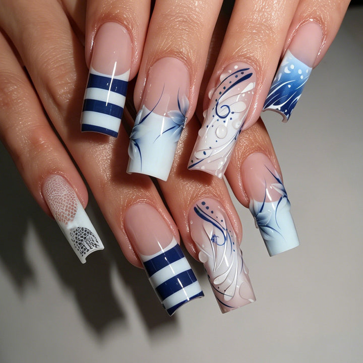 Artistic Nail Design Set with Ocean-Inspired Accents Bowlift